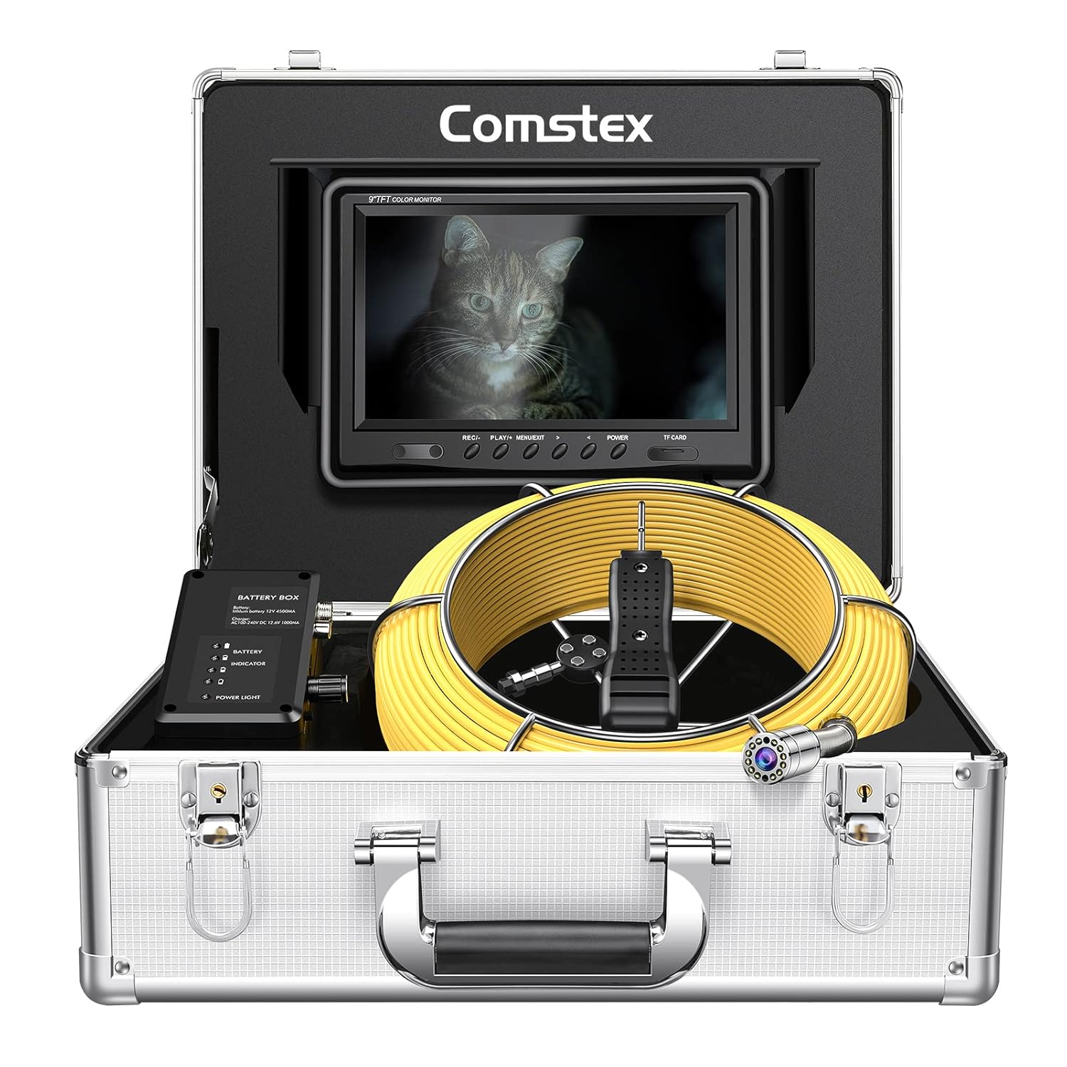 Sewer Camera 100ft/30m, Comstex Sewer Inspection Camera 9 inch LCD Monitor with DVR, Video Pipe Inspection Equipment IP68 Camera with 12 LED Lights
