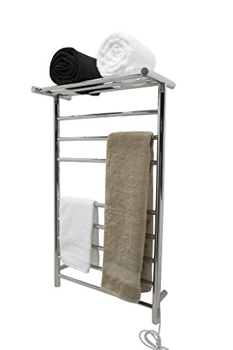 ANZZI Eve 8 Bar Wall Mounted Towel Warmer with Top Shelf in Brushed Nickel, Energy Efficient 93W Electric Plug in Heated Towel Rack for Bathroom