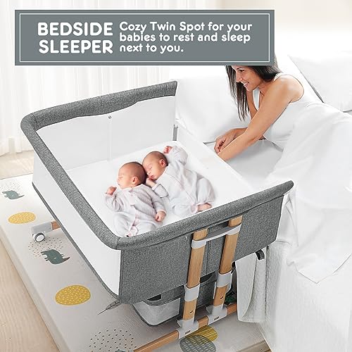 3 in 1 Baby Bassinet Bedside Sleeper, Five-Position Adjustable Bedside Crib with Storage for Newborns