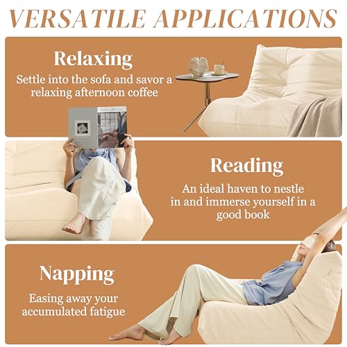 Bean Bag Chair for Adults - Suede & Microfiber Fireside Floor Chair, Comfortable Corner Lounge Sofa for Living Room, Bedroom, Office (3-Seater, Beige)