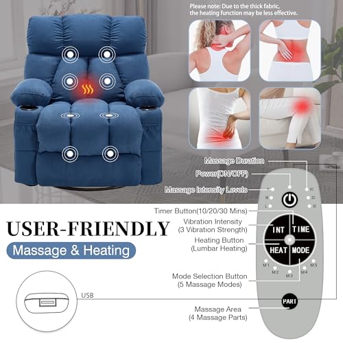 Recliner Chair with Massage and Heat, Rocker Recliner Chairs for Adults, Overstuffed Nursery Rocking Chairs for Living Room