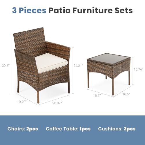 DUMOS Patio Furniture Set 4 Pieces, Outdoor Wicker Furniture with Coffee Table, Modern Rattan Patio Chairs Conversation Sets with Sofa for Garden
