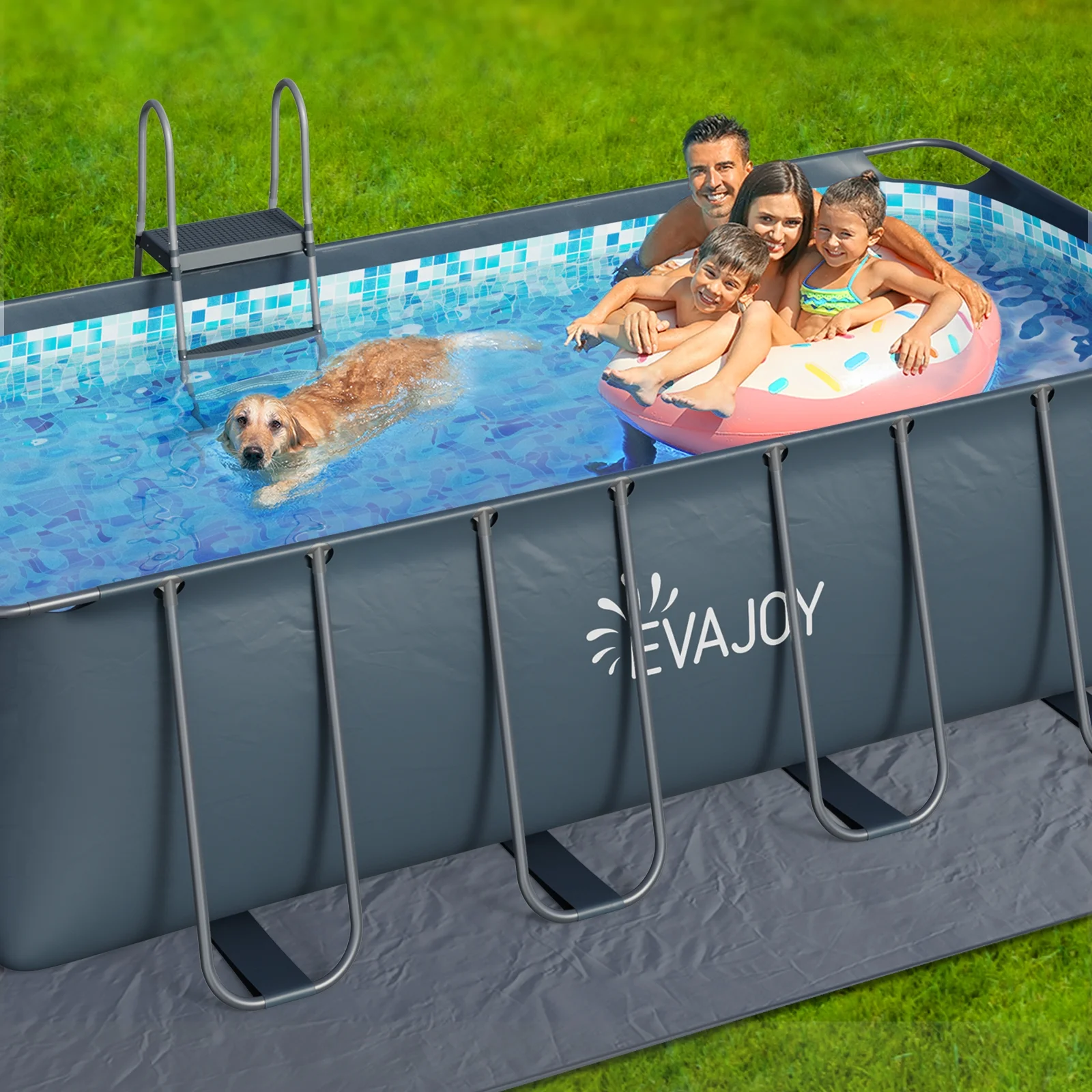 Evajoy 14' x 7' x 48" Rectangle Metal Frame Above Ground Swimming Pool