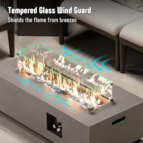 42’’ Propane Fire Pit Table Set with Tank Holder, CSA Certifed 50,000 BTU Outdoor Firepit Table, Wind Guard & Glass Stones