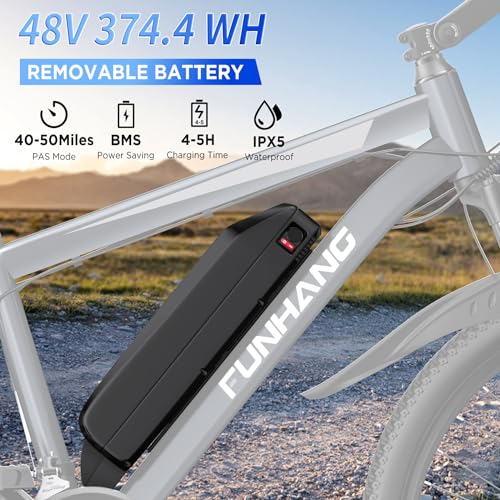 Electric Bike for Adults, 26'' 1000W Peak Ebike, Up to 50 Miles 21.7MPH Electric Mountain Bike with 48V 374.4WH Removable Battery, Adjustable Stem