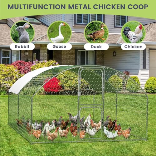 Heavy Duty Walk-in Chicken Coop, Large Metal Poultry Cage with Waterproof UV Cover & Round Top Design