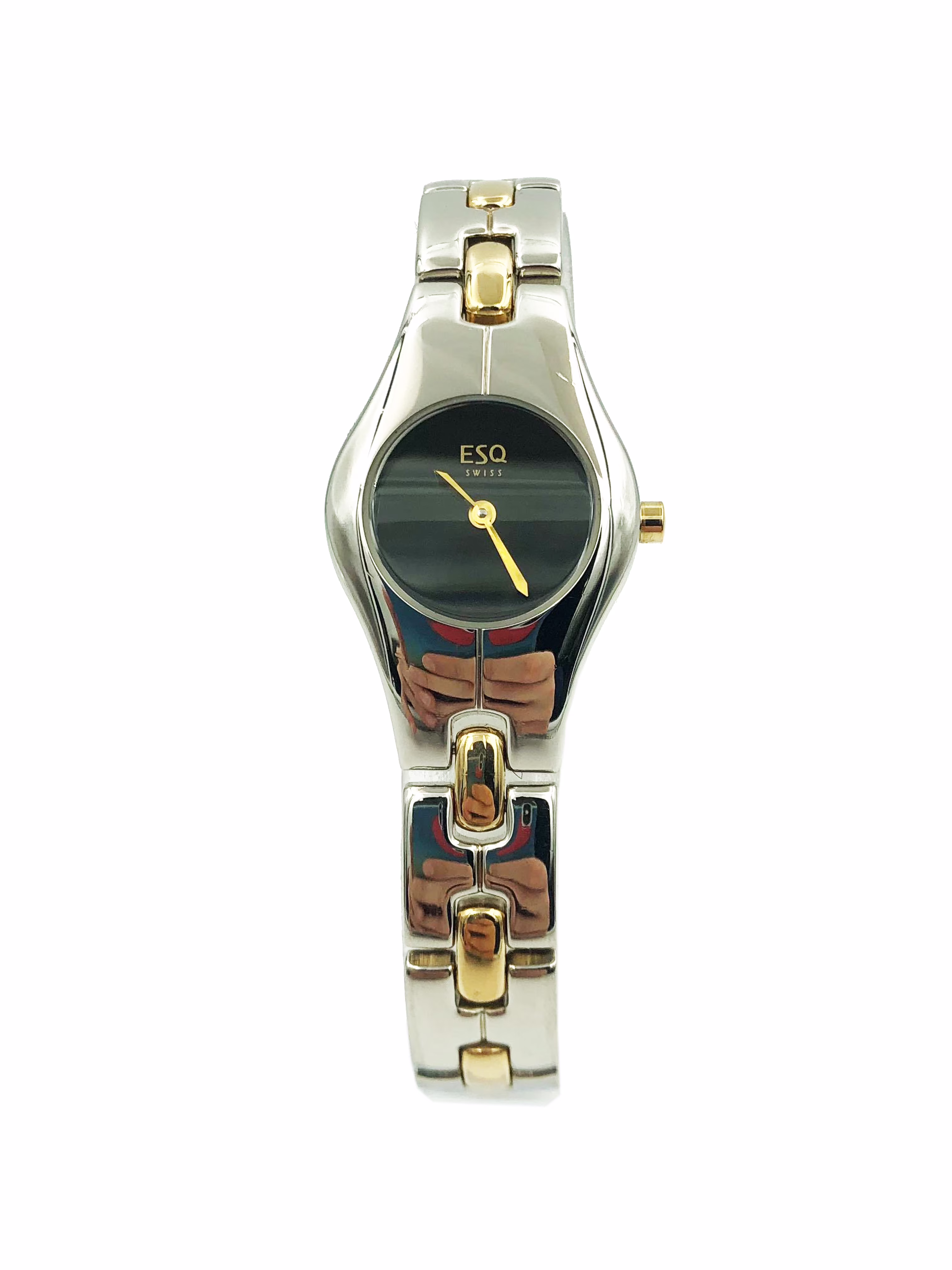 Pre-Owned ESQ Movado Tonneau Two-Tone Steel Black Dial Quartz Ladies Watch 07100710 (Good)