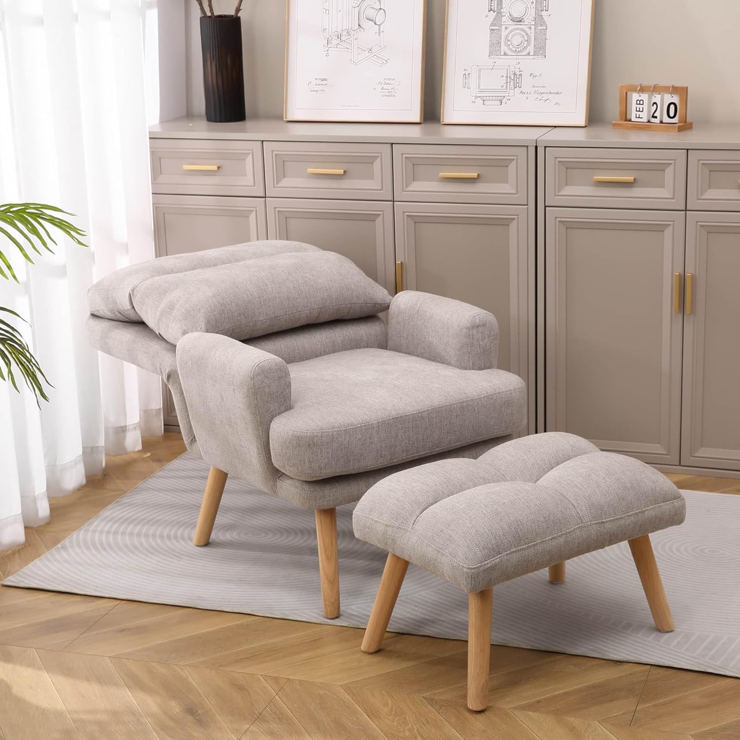 Sit Back and Relax in Style with Our ComfyCozy Decorative Chair Set - Featuring Footstool, Adjustable Backrest, and Wooden Legs