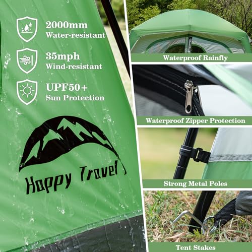 Happy Travel Tent 6 Person Tents for Camping, Waterproof Easy Setup Camping Tent with Rainfly