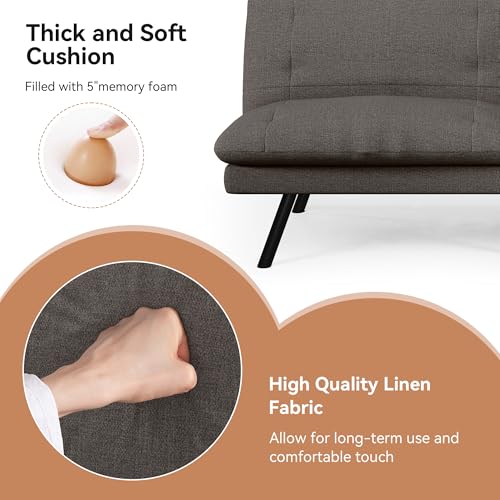 71" Convertible Futon Sofa,Faux Leather Futon Couch Bed,Sleeper Sofa Bed,Memory Foam Modern Folding Small Loveseat for Living Room,Office,Apartment
