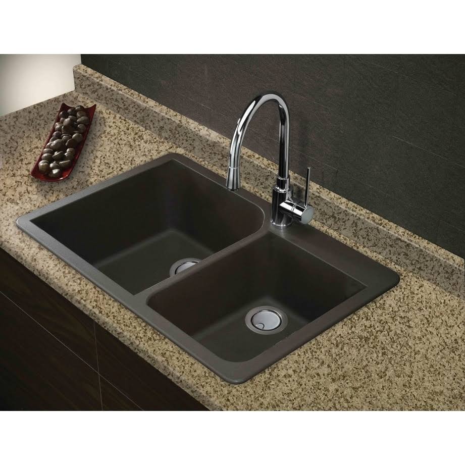 Transolid Radius Granite 33-in Drop-In Kitchen Sink in Espresso