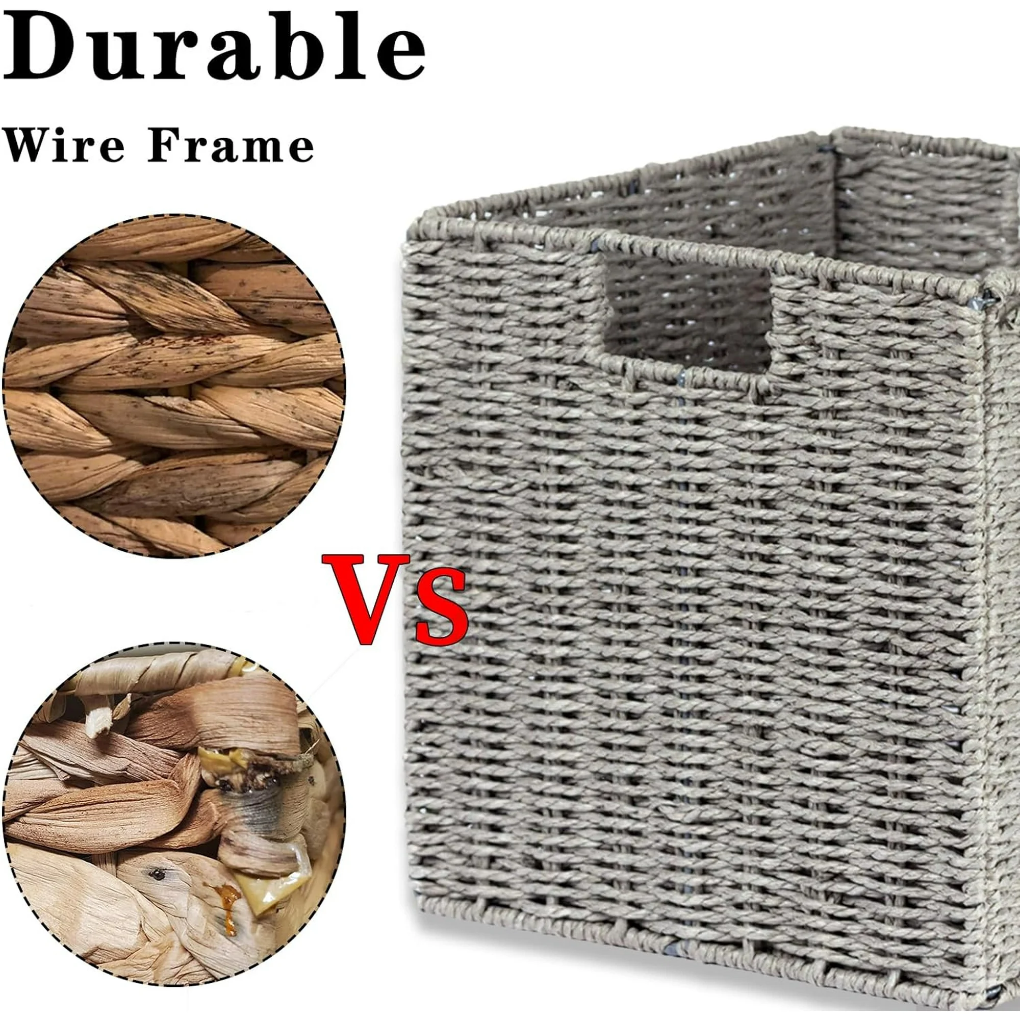 Wicker Basket, Set of 2 Hand-Woven Wicker Storage Basket, Foldable 11 inch Cube Storage Bins, Storage Baskets for Organizing Shelves