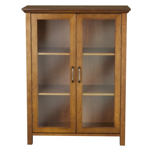 Teamson Home Avery Wooden Freestanding Floor Cabinet with 2 Adjustable Shelves 3 Storage Spaces 2 Glass Paneled Doors and 2 Antique Brass Knobs