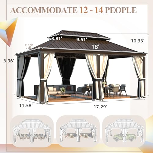 YOLENY 10' x 12' Hardtop Gazebo, Metal Gazebo with Aluminum Frame, Double Galvanized Steel Roof, Curtains and Netting Included