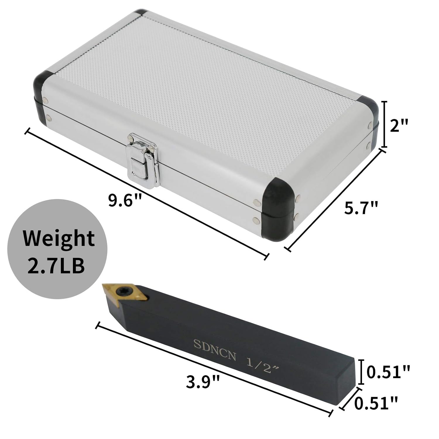 Indexable Lathe Turning Tool,1/2'' Shank 7 Pieces Carbide Turning Tool Set,Metal Lathe Tools Holder with Portable Case