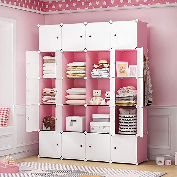 YOZO Cube Storage Organzier Portable Closet Wardrobe Bedroom Dresser (71x14x71 inches) Portable Closet Cube Shelf Armoire Pantry Cabinet, 25 Cubes