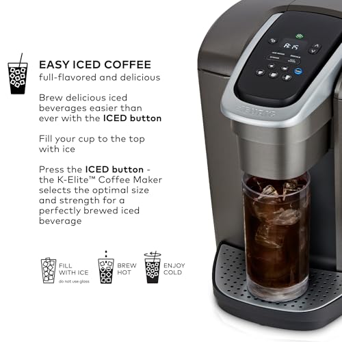 Keurig K-Elite Single Serve K-Cup Pod Coffee Maker, with Strength and Temperature Control, Iced Coffee Capability, 8 to 12oz Brew Size, Programmable