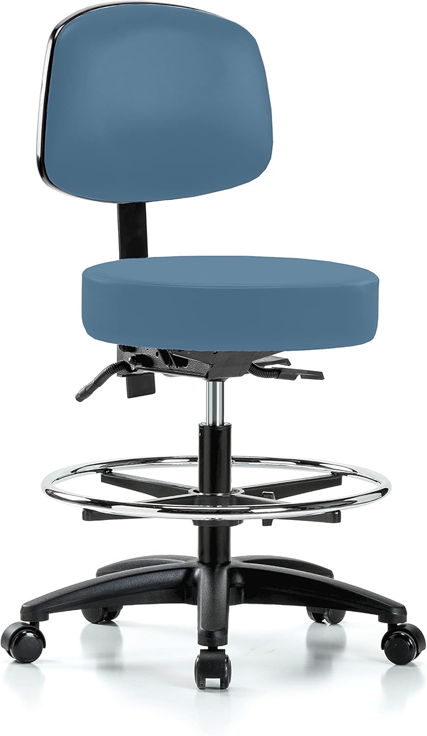 Perch Walter Rolling Height Adjustable Doctor's Stool with Back for Carpet or Linoleum | Workbench Height | 300-Pound Weight Capacity | 12 Year