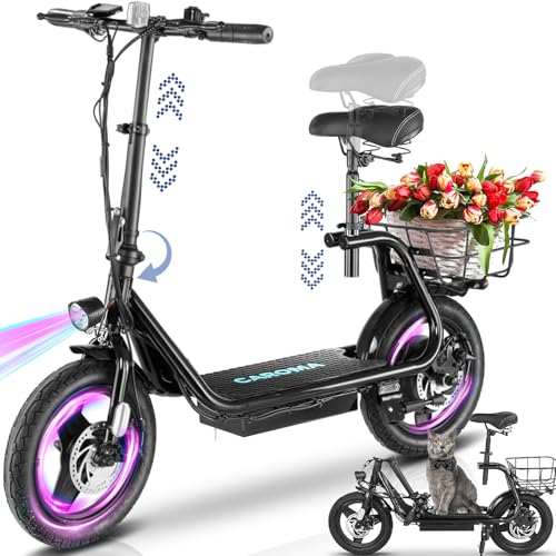 Caroma Peak 500W/800w/1200w Electric Scooters for Adults 14" Tire, 48V Battery, 30Miles Range, 20MPH Top Speed, Adjustable Electric Scooter with Seat