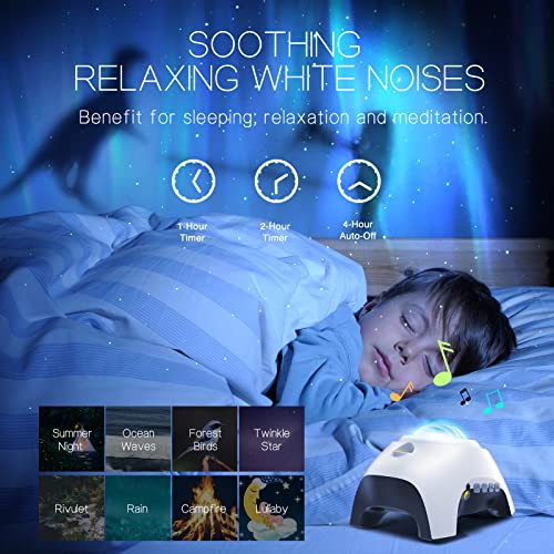 Northern Galaxy Light Aurora Projector with 33 Light Effects, Night Lights LED Star Projector for Bedroom Nebula Lamp, Remote Control, White Noises