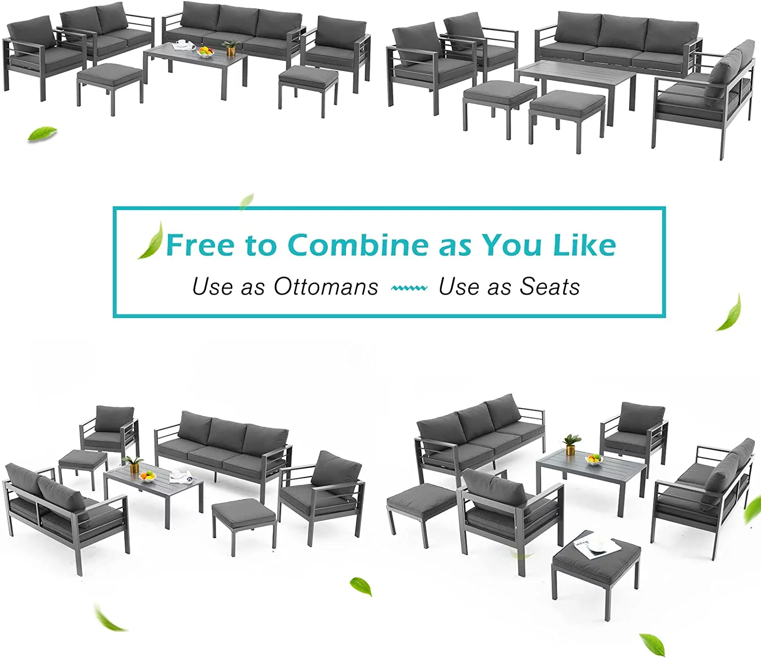 AECOJOY Aluminum Outdoor Furniture Set 7 Pieces Sectional Sofa Patio Conversation Set - Dark Gray