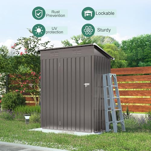 5x3x6FT Outdoor Storage Shed, Galvanized Steel Garden Shed with Lockable Door & Window, Waterproof Metal Tool Storage for Garden, Backyard, Patio