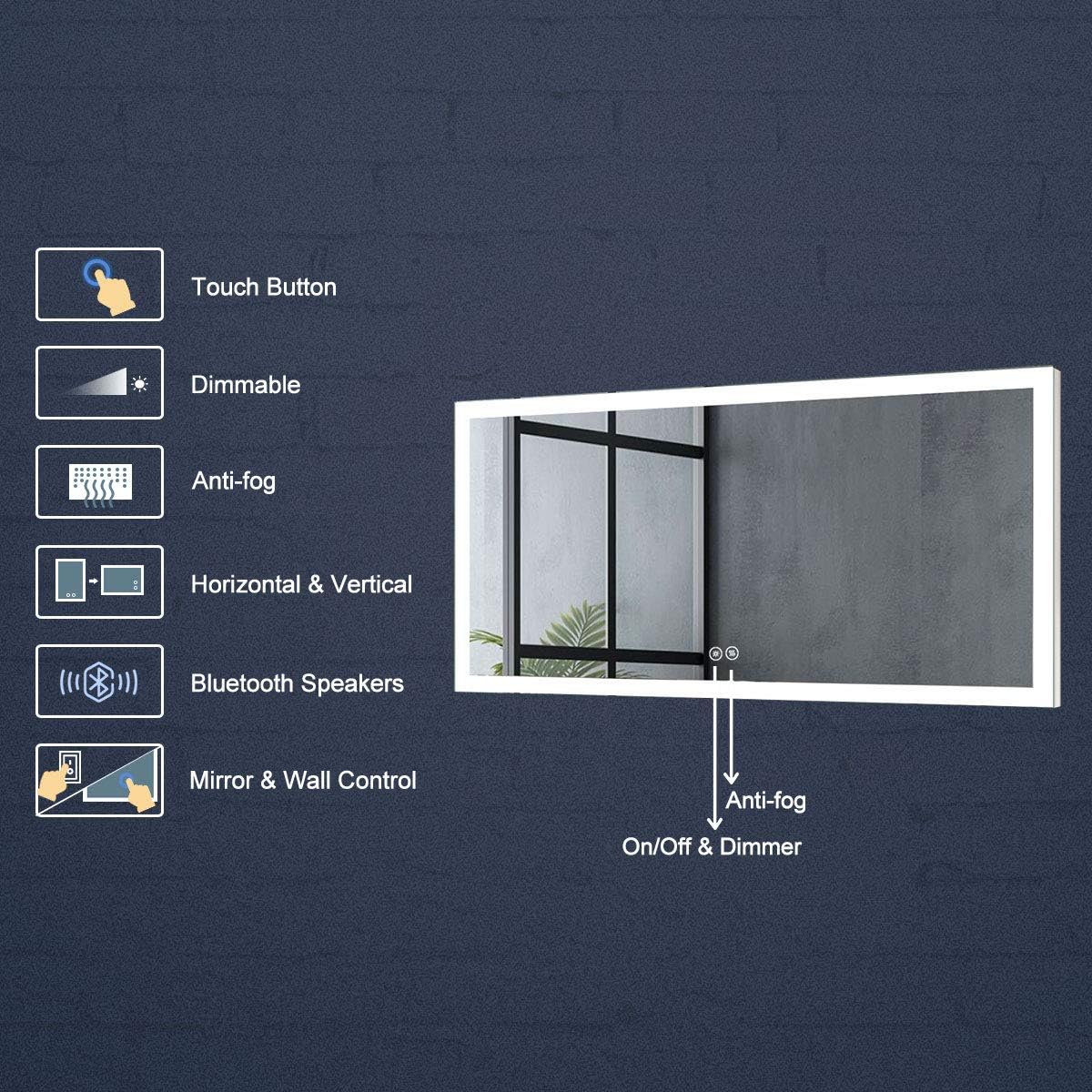 Dimmable LED Bathroom Mirror with Anti-Fog Function, 36x28 in Vertical & Horizontal Mount Illuminated Mirror with Touch Button, CRI>90