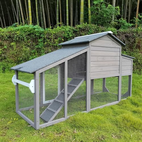 Chicken Coop and Run, Two Story Rabbit Hutch Indoor Outdoor, Wooden Hen House with Nesting Box Rabbit Cage, Ramp, Deep No Leak Pull Out Tray