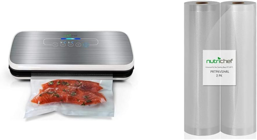 NutriChef Vacuum Sealer | Automatic Vacuum Air Sealing System For Food Preservation w/ Starter Kit | Compact Design | Lab Tested | Dry & Moist Food