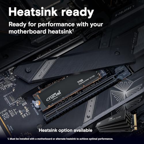 Crucial T705 2TB PCIe Gen5 NVMe M.2 SSD - Up to 14,500 MB/s - Game Ready - Internal Solid State Drive (PC) - +1mo Adobe CC - CT2000T705SSD3