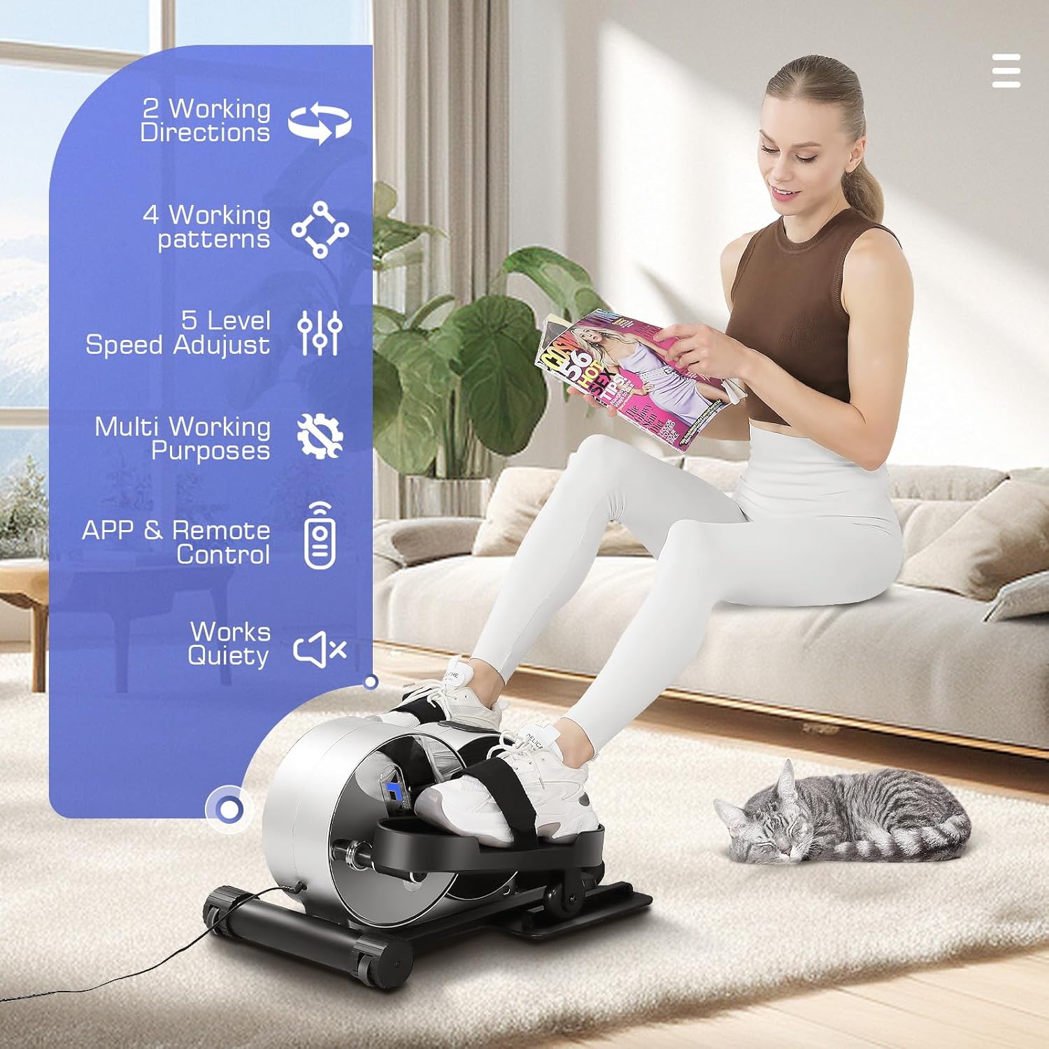 Under Desk Elliptical, Electric Seated Foot Pedal Exerciser with Fitness APP, Mini Elliptical for Home, LCD Display Monitor, Remote Control