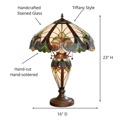 Touch of Class Clavillia Tiffany Style Stained Glass Table Lamp Hunter Green One Size - Lampshade with Nightlight