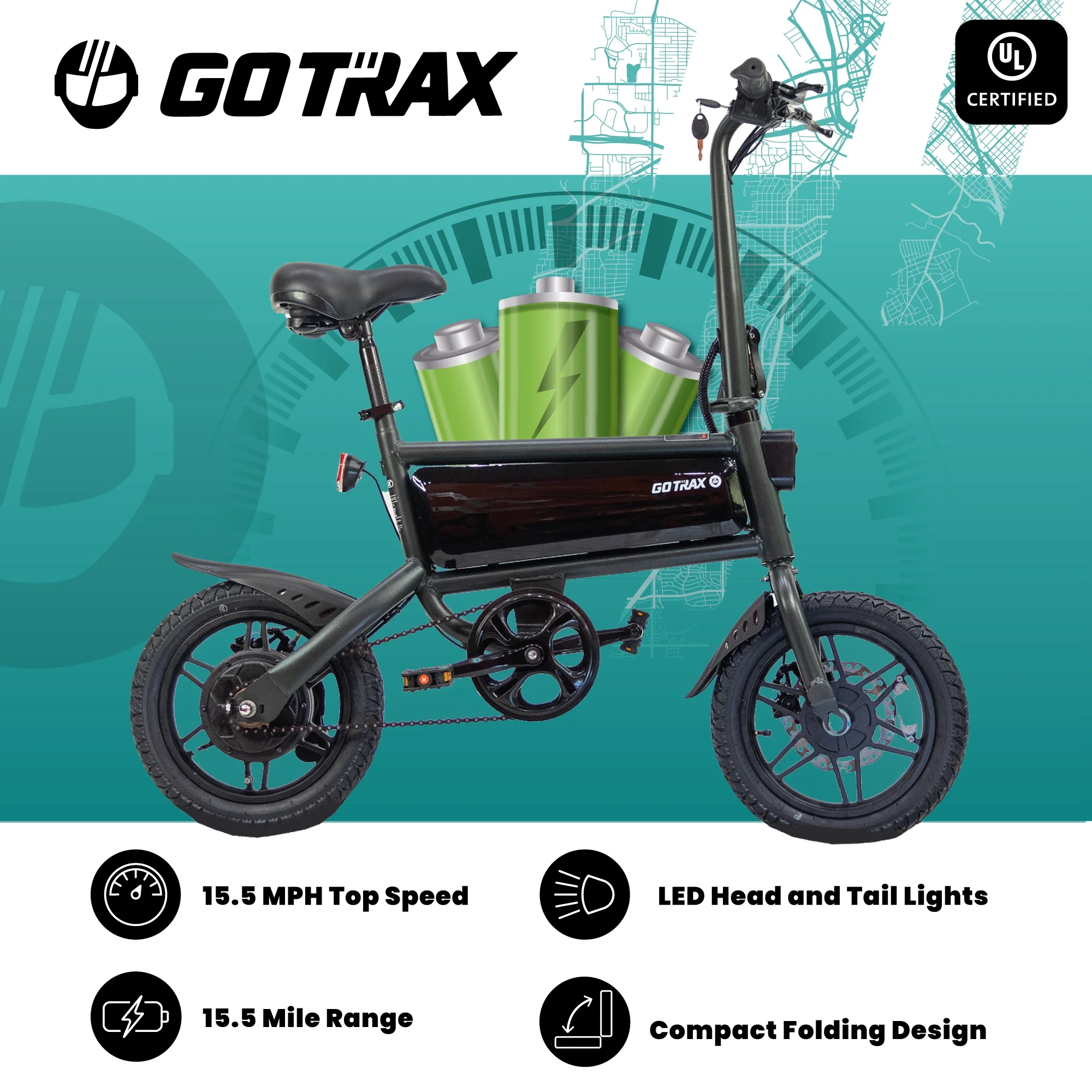 GOTRAX S2 14 Folding Electric Bike for Adults and Teens, 250W 15.5Mph, 15Miles LED Display Mini E-Bike for Commuting