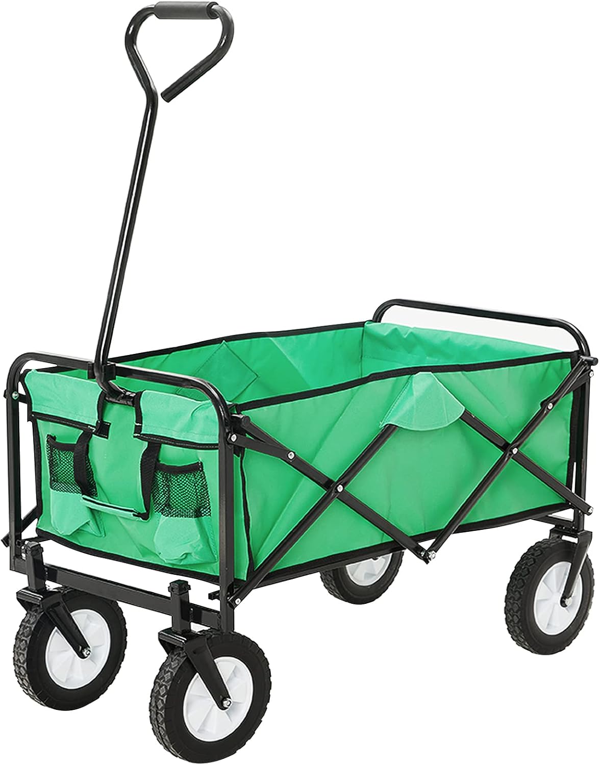 BLUU Collapsible Wagon Cart, Folding Wagon, Heavy Duty Utility Wagon, Portable Garden Wagon Cart with Wheels, Adjustable Handle & Drink Holders