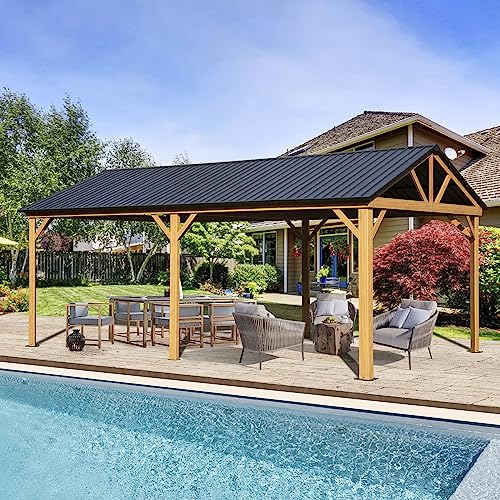 Domi 10' x 10' Hardtop Gazebo Outdoor Metal Gazebo with Galvanized Steel Double Roof Canopy, Curtains and Netting for Patio, Backyard, Deck