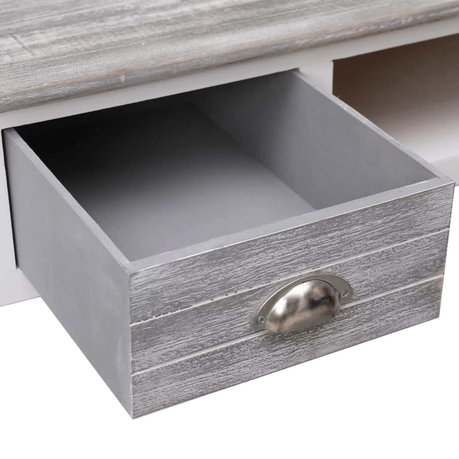 Anself Writing Desk with 2 Storage Drawers and Open Compartment Wood Study Table Wooden Console Table Gray Home Office Furniture 43.3in x 17.7in x