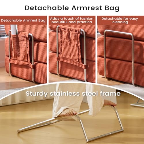 Convertible Sleeper Sofa Bed No Assembly Corduroy Upholstered Green Modular Floor Couch Queen/King Size Foldable Futon with Memory Foam for Apartment
