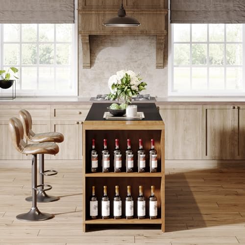 Tribesigns 55" Kitchen Island with Storage, Farmhouse 5-Tier Stationary Island Table with 5 Shelves
