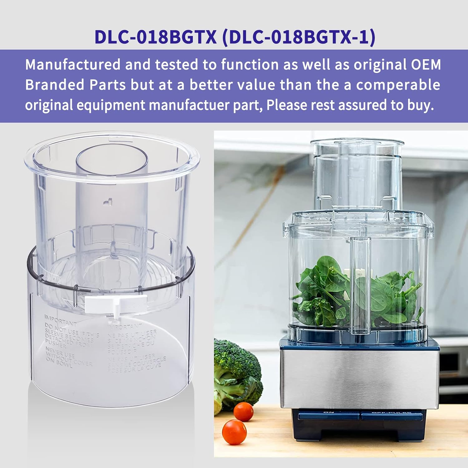 DLC-018BGTX (DLC-018BGTX-1) Large Pusher and Sleeve Assembly Fit for Food Processors