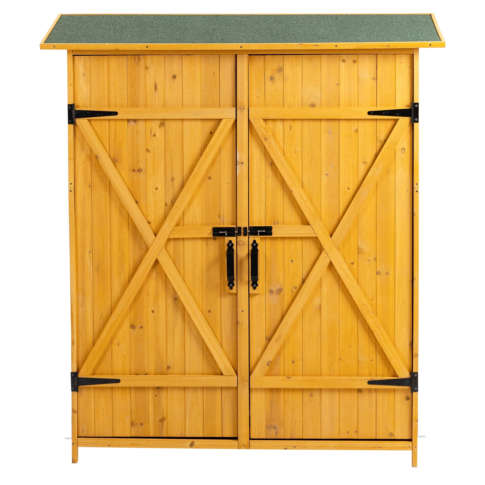 CASEMIOL Patio Storage Shed with Detachable Shelves and Hooks, Outdoor Wood Shed with Waterproof Pitch Roof, Backyard Shed with Lockable Door