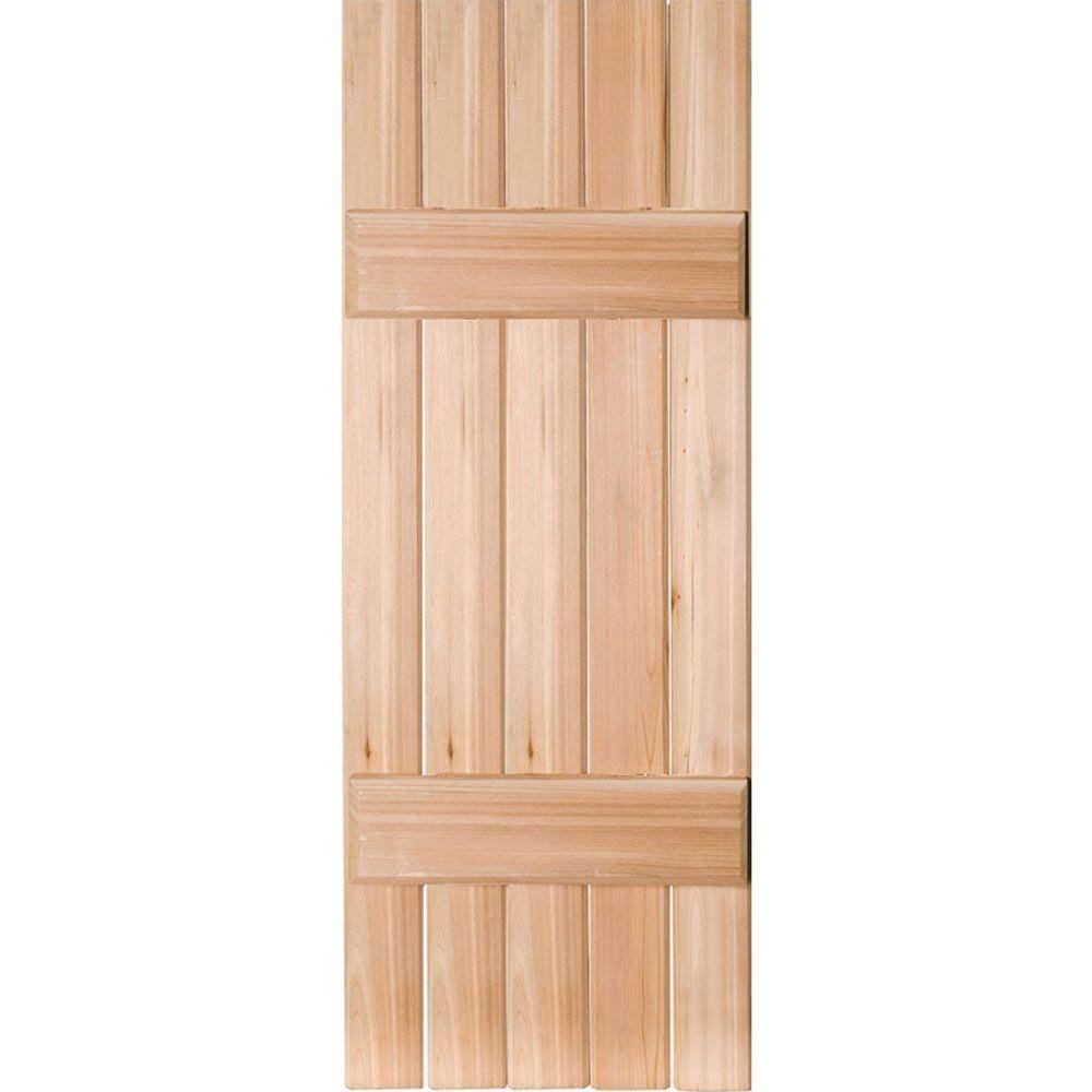 Ekena Millwork 18 in. x 38 in. Exterior Real Wood Sapele Mahogany Board and Batten Shutters Pair Unfinished
