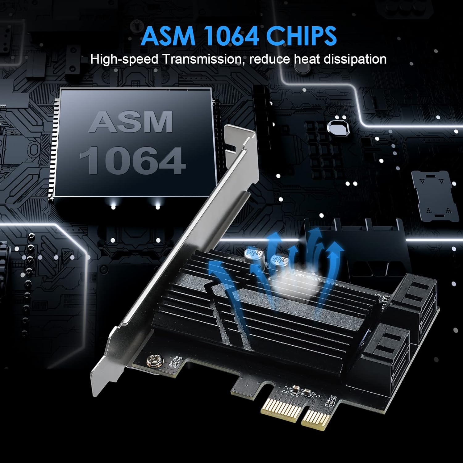 PCIe x1 SATA Card 6 Port, SATA 3.0 Controller Expansion Card with 6 SATA Cables & Low Profile Bracket,SATA III PCIE Gen3 Adapter(6Gbps) ASM1166 Chip