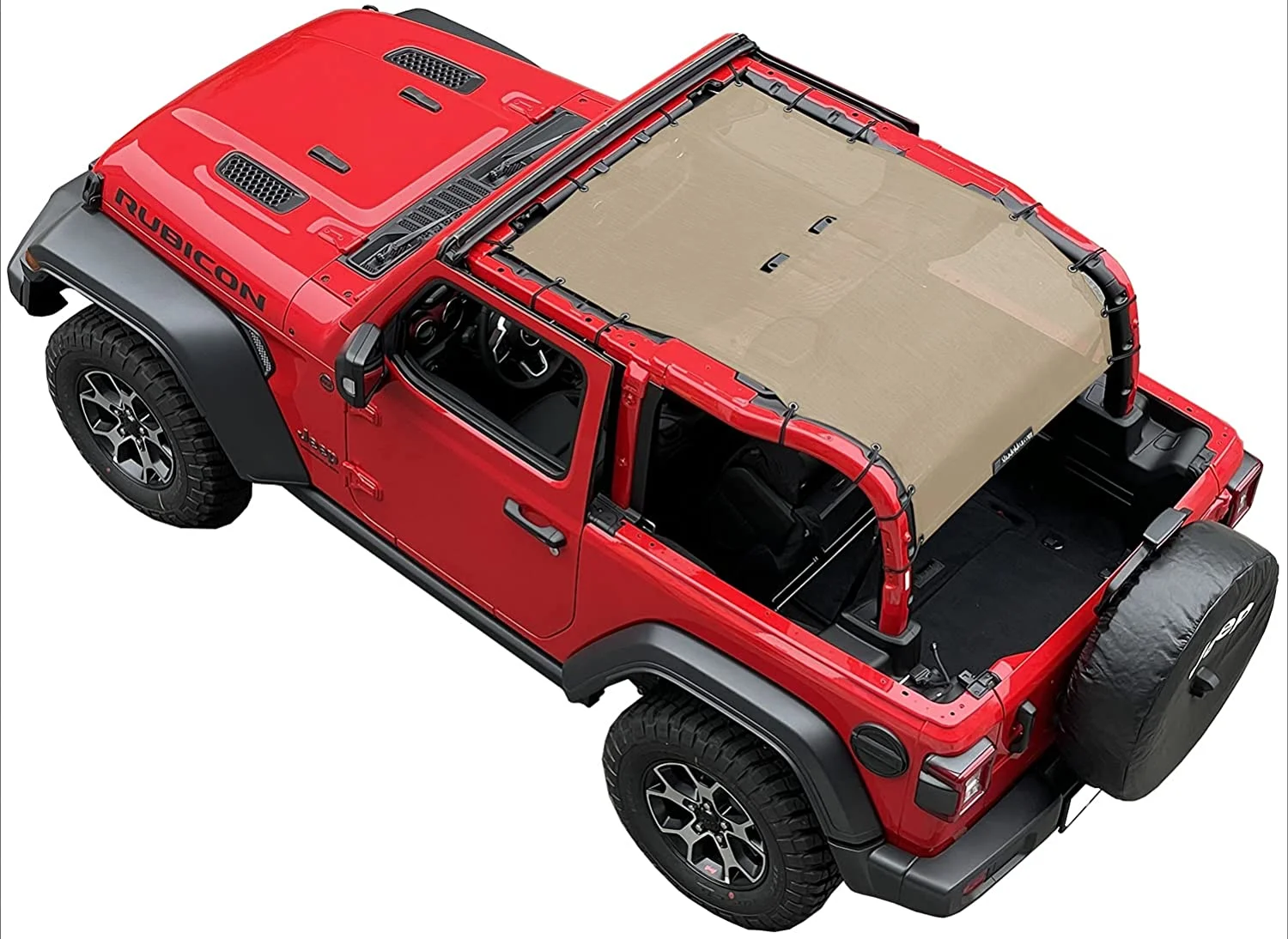 Shadeidea Jeep Wrangler Sunshade JL 2 Door (2018-Current) Sun Shade Front and Rear Trunk - Tan Mesh Screen Top Cover UV Blocker with Grab Bag