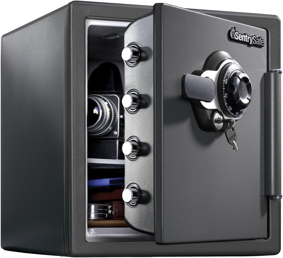 SentrySafe SFW123DSB Fireproof Safe and Waterproof Safe with Dial Combination 1.23 Cubic Feet Gray & 912 Tray Accessory