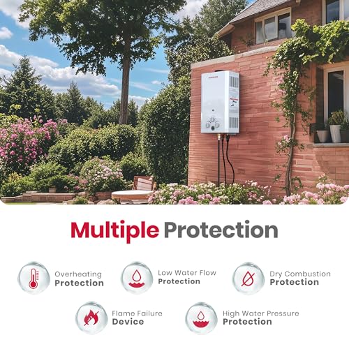 GASLAND BE158 Propane Tankless Water Heater 6L, Outdoor Portable Hot Water Heater, Overheating Protection, Easy to Install