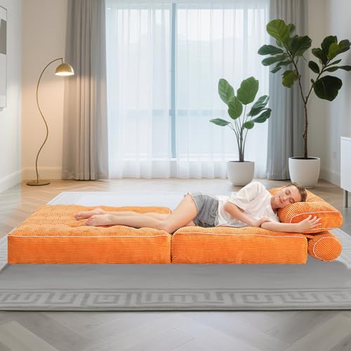 HABUTWAY Folding Sofa Bed, Convertible Sleeper Chair Bed w/Dual-Pillow & Handle, Foldable Floor Sofa Lounge w/Back Support for Living Room, Bedroom
