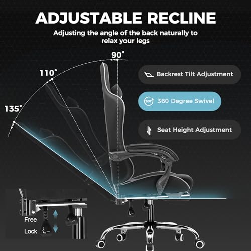 GTPLAYER Gaming Chair, Computer Chair with Footrest and Lumbar Support