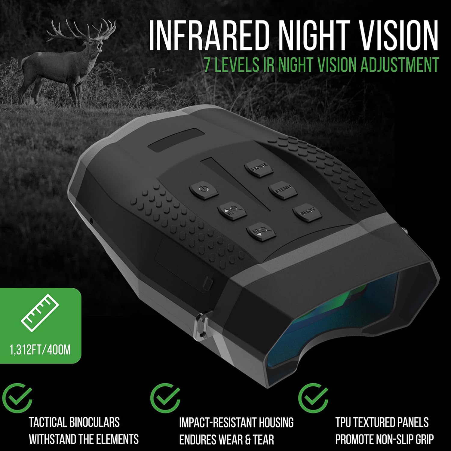 Bush Tech Night Vision Binoculars, Military-Grade Binoculars with Camera for Deer Hunting and Surveillance
