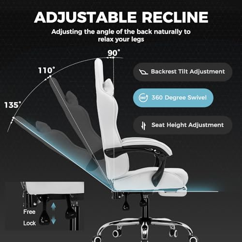 GTPLAYER Gaming Chair, Computer Chair with Footrest and Lumbar Support