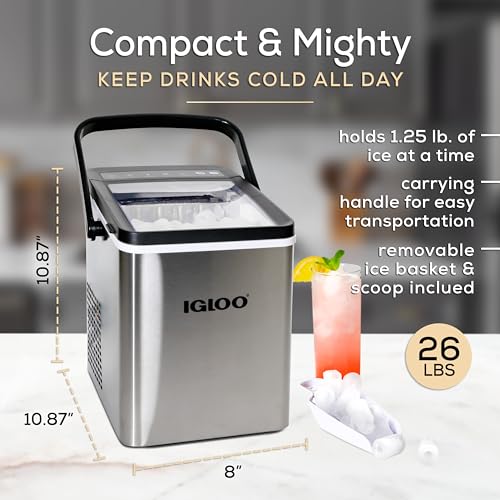 Igloo Electric Countertop Ice Maker Machine - Automatic and Portable - 33 Pounds in 24 Hours - Icecube Maker - Plastic Scoop and Basket